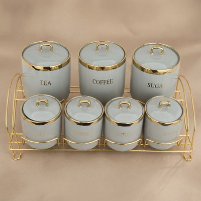 طقم علب بورسلان السيف غاليري، 8 قطع، ستاند ذهبي - رمادي product image 1