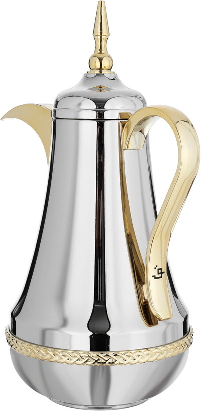 Al Saif Gallery Nouf thermos set, 0.7 / 1 liter, 2 pieces, thermal glass inner shell, stainless steel outer shell - silver gold product image 5