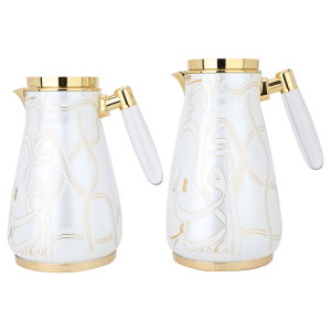 Al Saif Gallery thermos set, 1/0.75 litre, two pieces, thermal glass inner container, steel outer shell - white product image 2