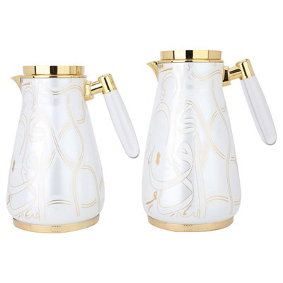 Al Saif Gallery thermos set, 1/0.75 litre, two pieces, thermal glass inner container, steel outer shell - white product image 2