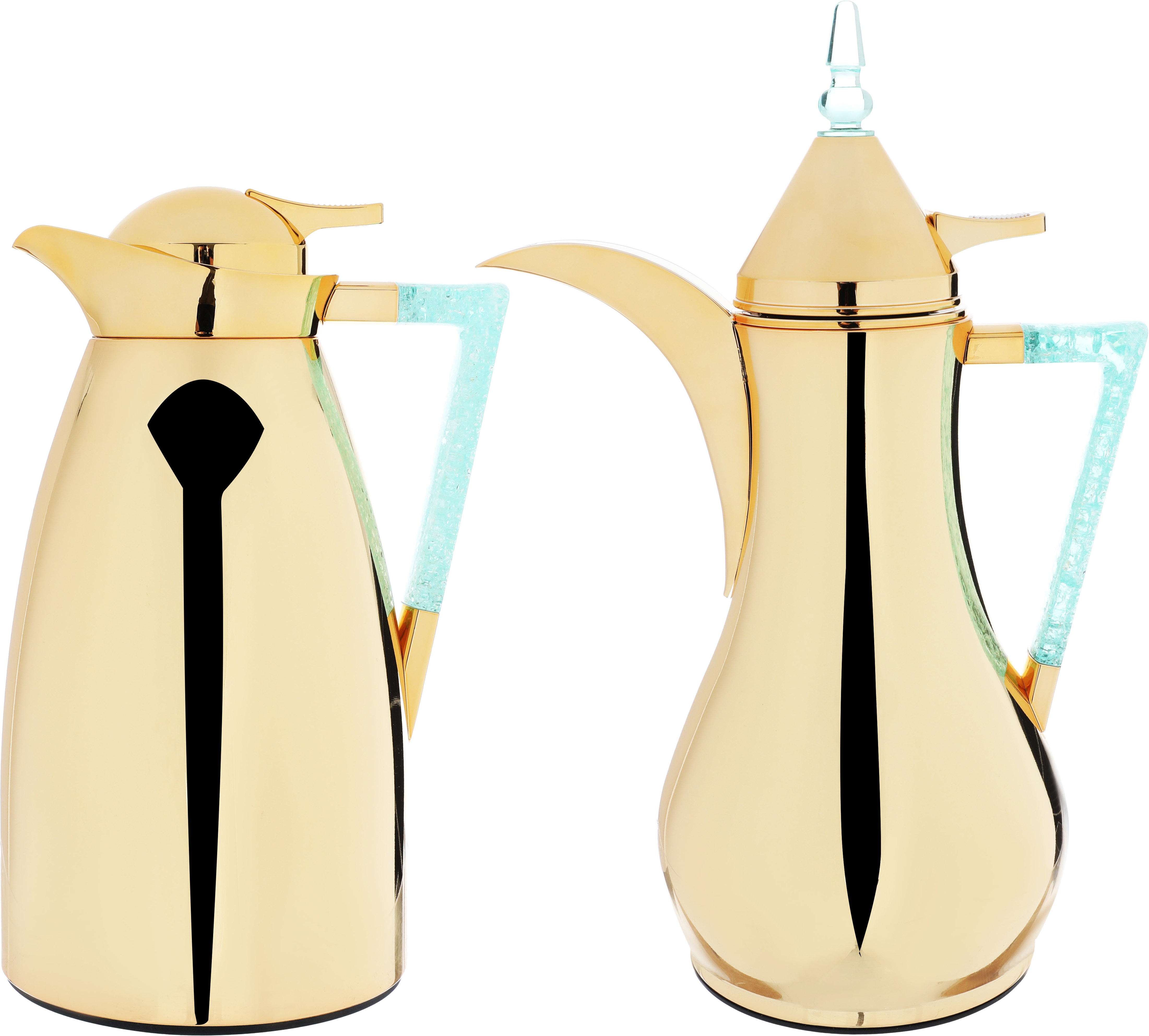 Al Saif Gallery thermos set, 1 liter, crystal handle, thermal glass inner case, steel outer case - gold product image 1