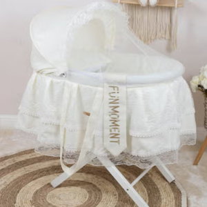 سرير موسى قابل للطي فان مومنت، 76×42×76 سم، حامل خشب - ابيض بيج product image