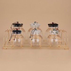 طقم علب بهارات زجاج السيف غاليري، بستاند ذهبي، 7 قطع - ملون product image
