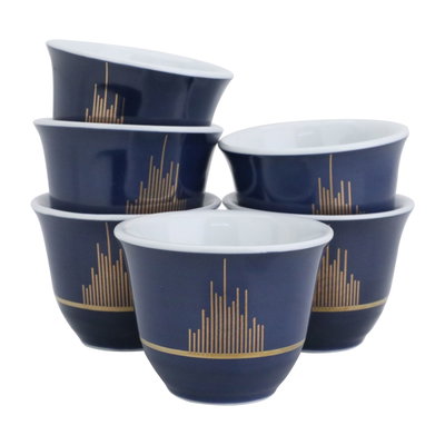 Al Saif Gallery porcelain Arabic coffee cups set, 12 pieces - golden blue product image 2
