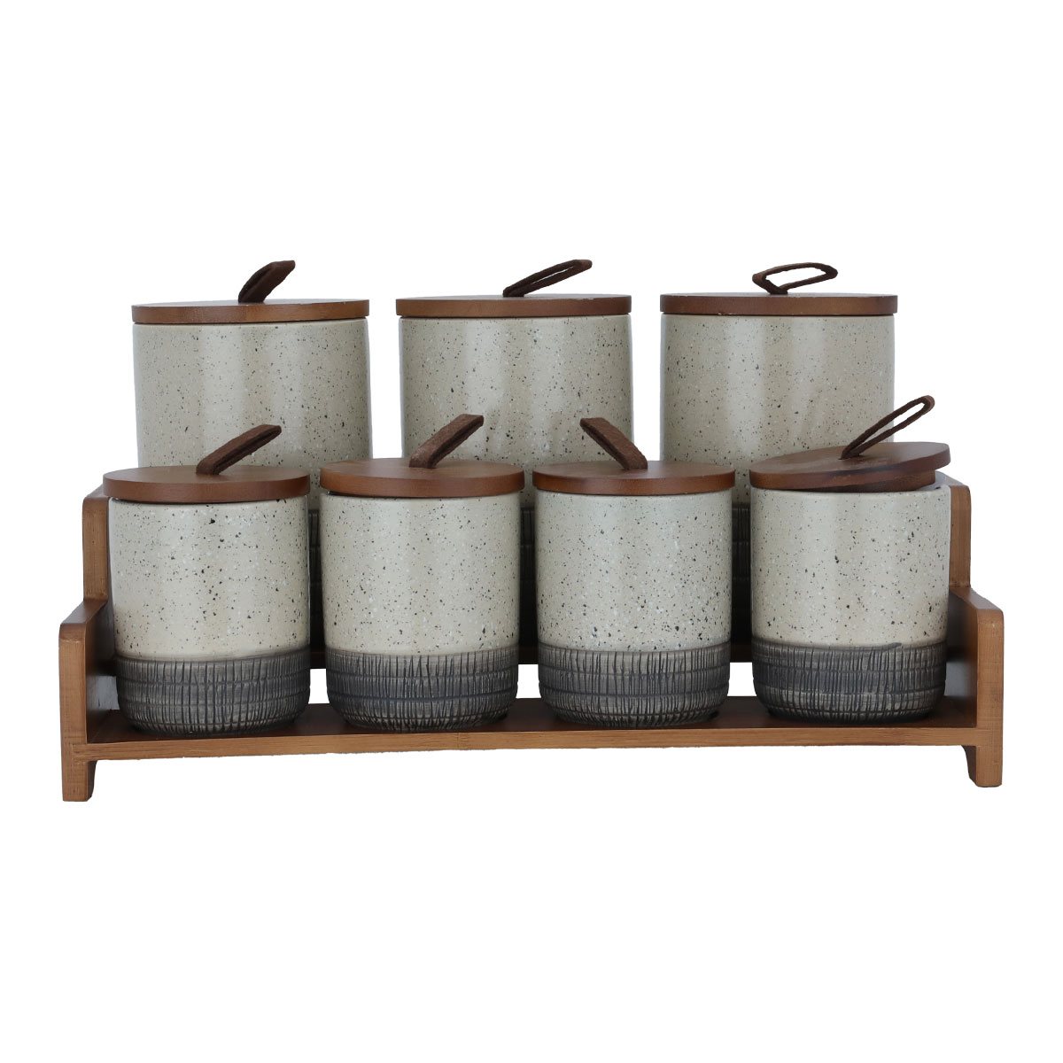 طقم علب بهارات المونيوم السيف غاليري، 7 قطع، 300/400 مل، ستاند خشبي - رمادي غامق product image