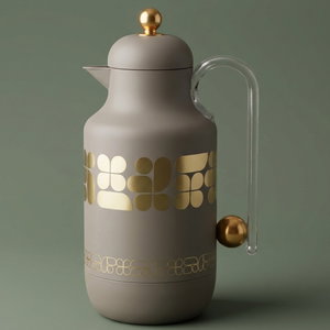 Al Saif Gallery Kkozami Thermos, 1 Liter, Glass Interior, Transparent Handle, Push-Button Lid - Gold Cappuccino product image