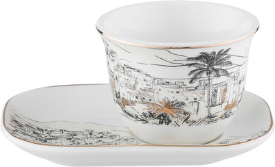 طقم تقديم فناجين قهوة بورسلان السيف غاليري، 12 قطعة - ابيض ذهبي product image 2