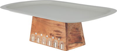 ستاند تقديم ستانلس استيل السيف غاليري، 13.5×28×45.5 سم، قاعدة خشب، مستطيل - رمادي فاتح خشبي product image 2