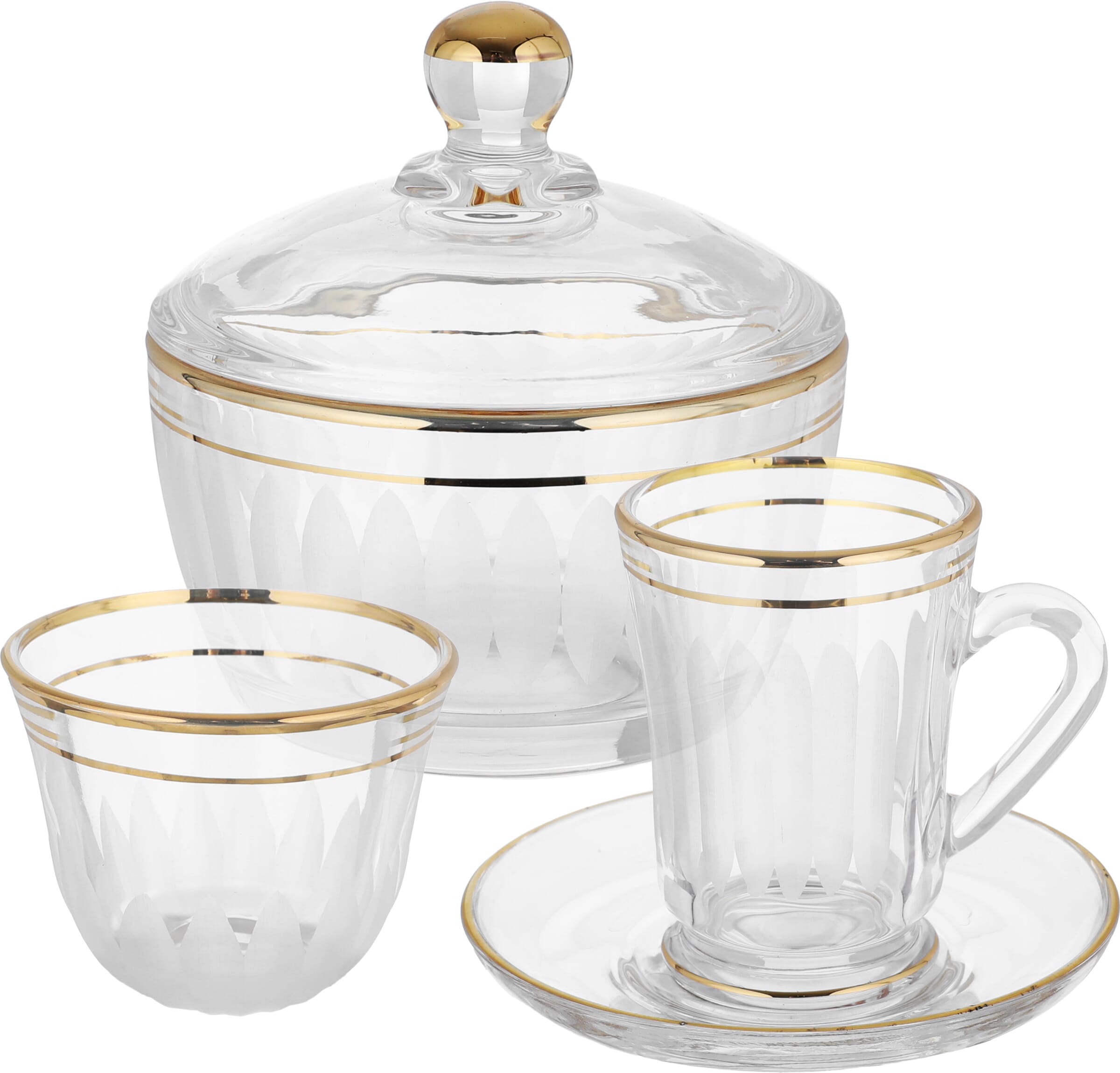 طقم تقديم شاي وقهوة زجاج السيف غاليري، 26 قطعة، بخطوط ذهبية - شفاف product image