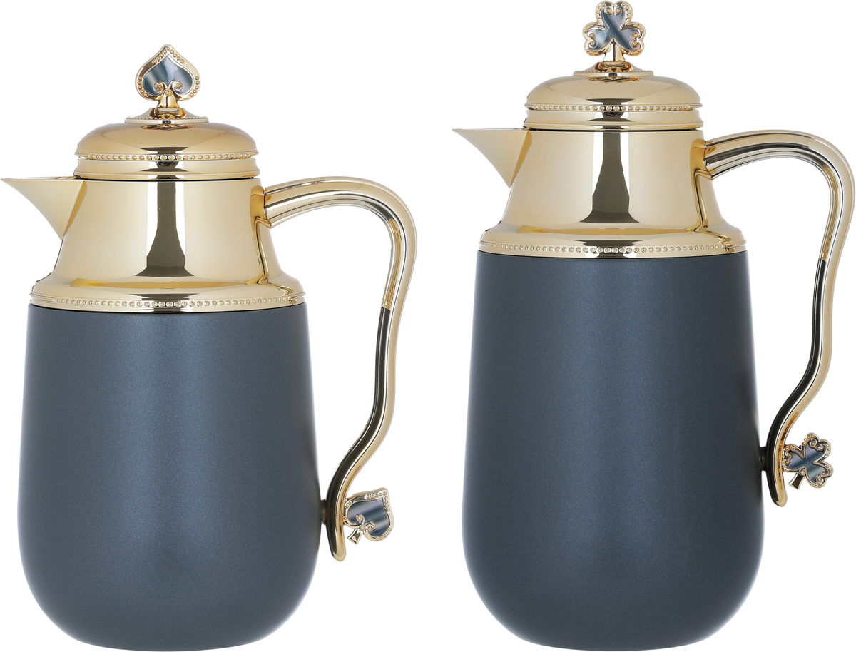 Al Saif Gallery Fatima thermos set, 1/0.7 liter, two pieces, thermal glass inner container, steel outer shell - dark gray product image