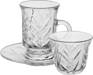طقم تقديم فناجين قهوة وبيالات شاي كريستال السيف غاليري، 18 قطعة - شفاف product image