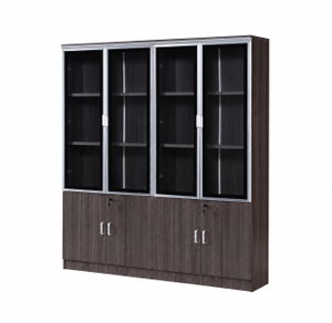 OW-110 MDF wood storage and display cabinet, 190×160×32 cm, 4 glass top doors, 4 wooden bottom doors, internal shelves - Wood Gray product image 2