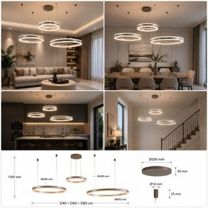 Norco Modern Aluminum Acrylic Chandelier, 3 Rings, 3000K, 76W - Brown product image 2