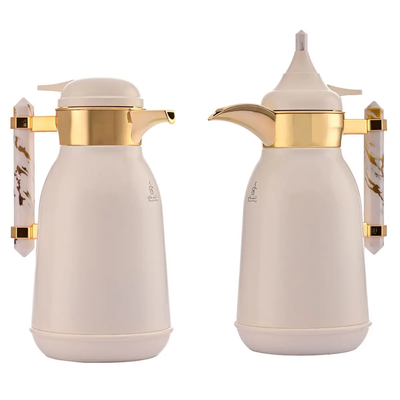 Al Saif Gallery Shahd thermos set, 1 litre, gilded font, marble handle, 2 pieces - white product image 2