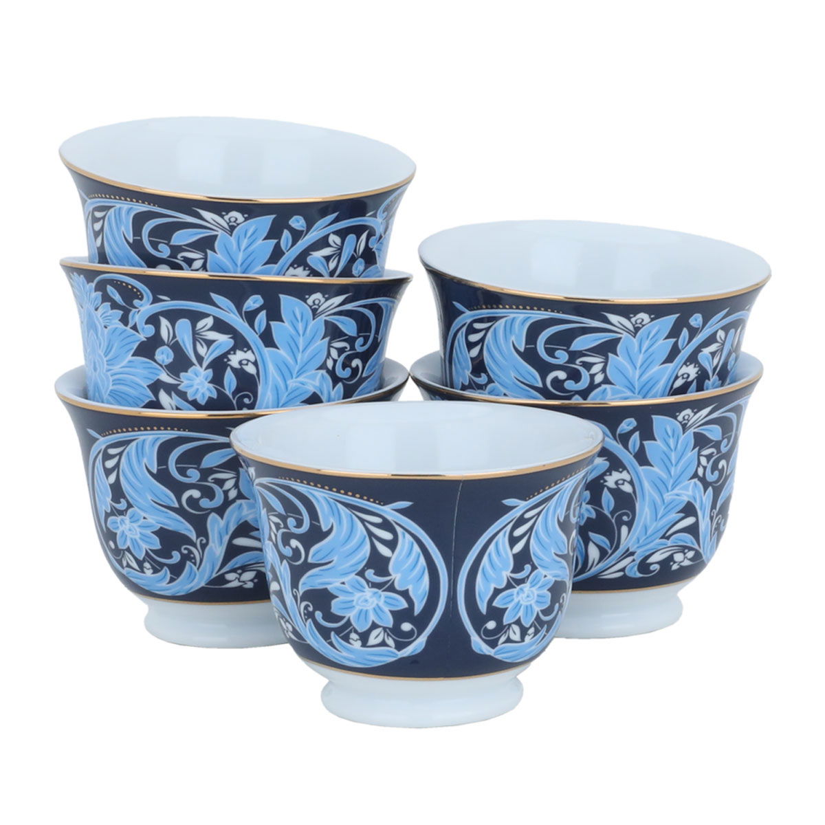 Al Saif Gallery porcelain Arabic coffee cups set, 12 pieces, blue-gray wood product image