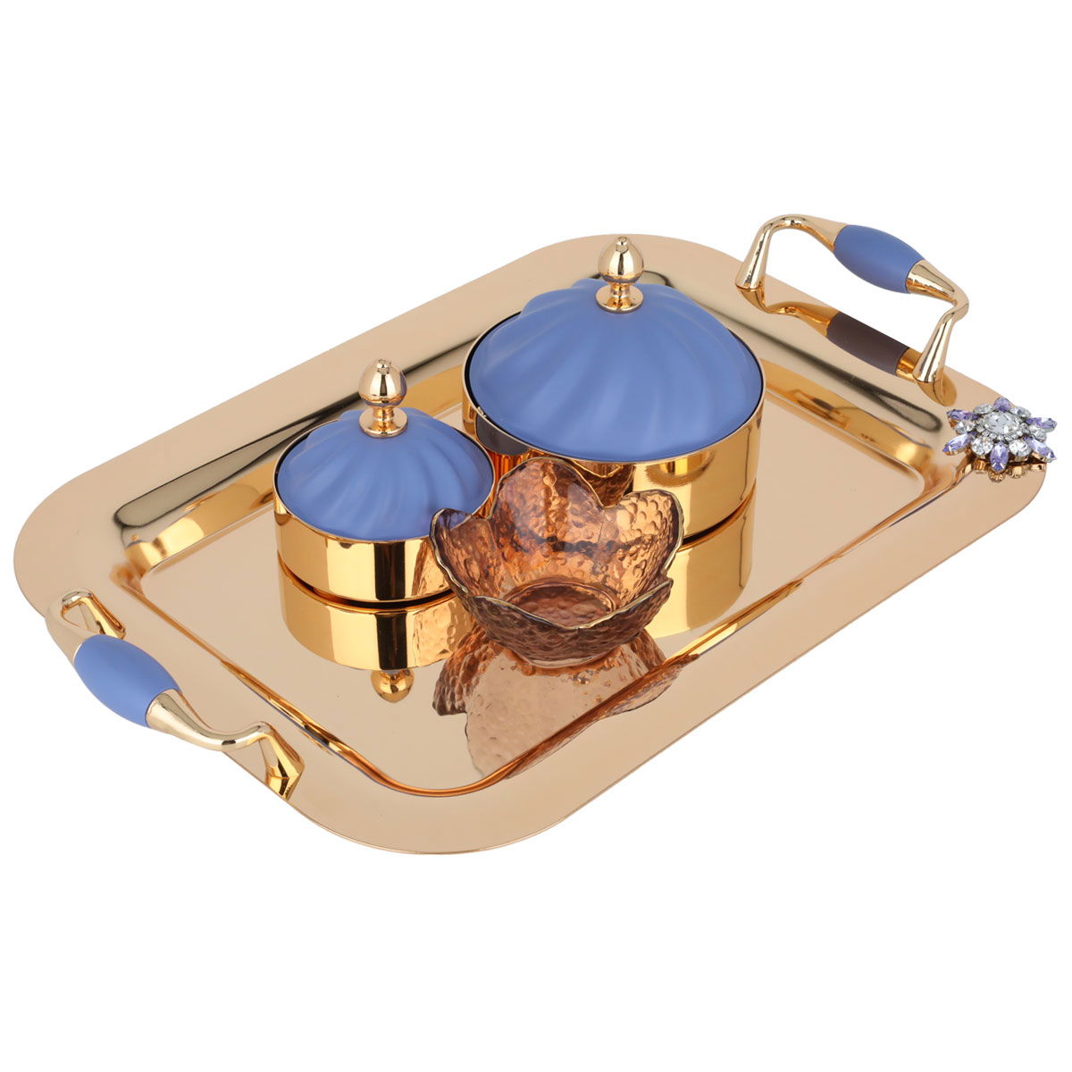 Toferia set with 2 dates with a light blue lid and a steel Alsaif Gallery bowl, 4 pieces - blue product image
