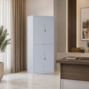 OW-010 Iron office cabinet, 185×85×40 cm, 2 top doors, 2 bottom doors, internal shelves, key lock - light gray product image