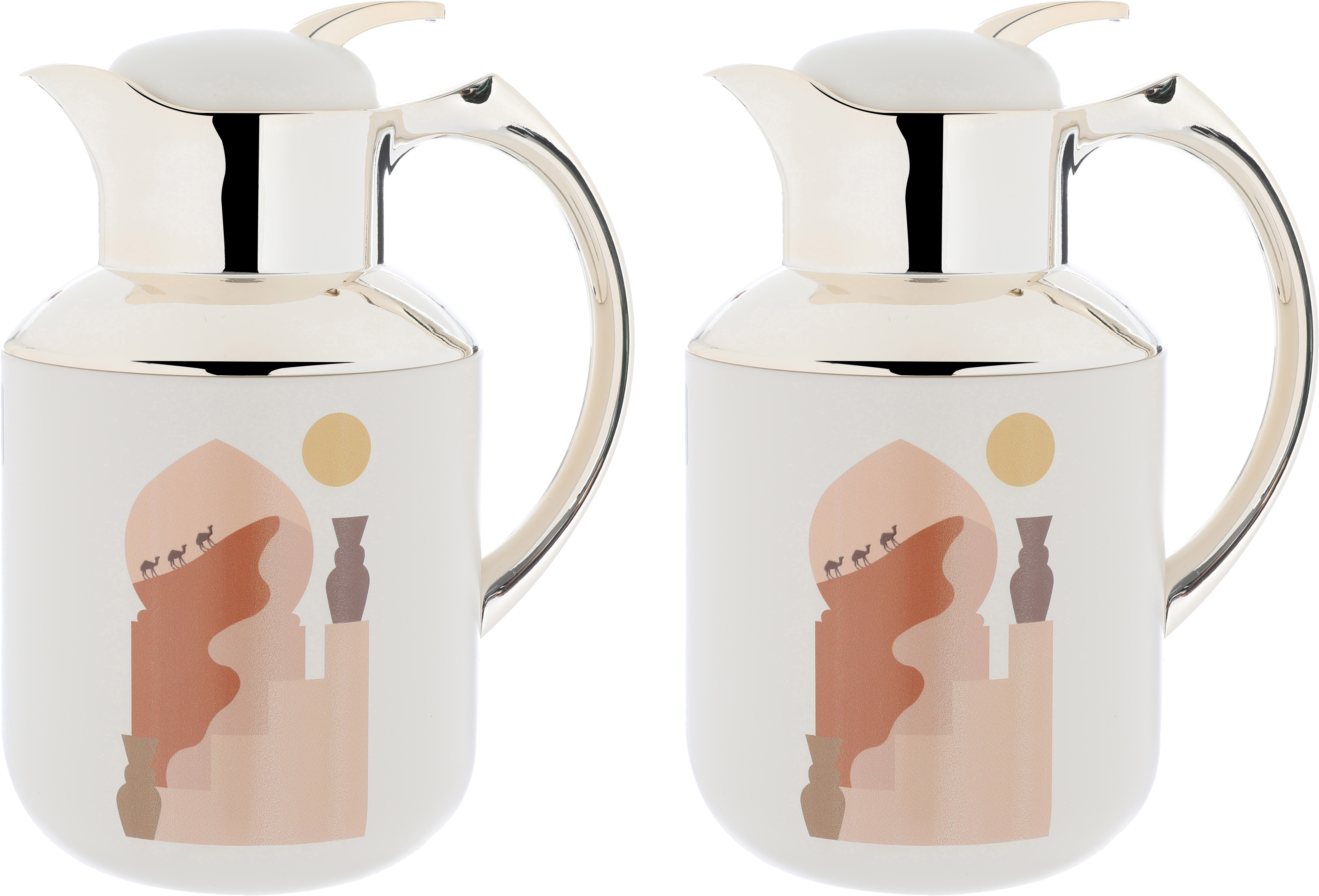 Al Saif Gallery Florya Pro thermos set, 1/0.5 liter, minaret pattern, thermal glass inner shell, steel outer shell - beige product image 1