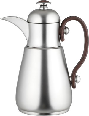 Al Saif Gallery Thermos Dallah Tamim 10, 1 Liter, Stainless Steel Interior, Wooden Handle, Push-Button Lid - Matte Silver product image 2