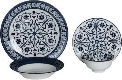 طقم تقديم سفرة بورسلان السيف غاليري، 16 قطعة، زخارف فنية - أبيض أزرق product image 1