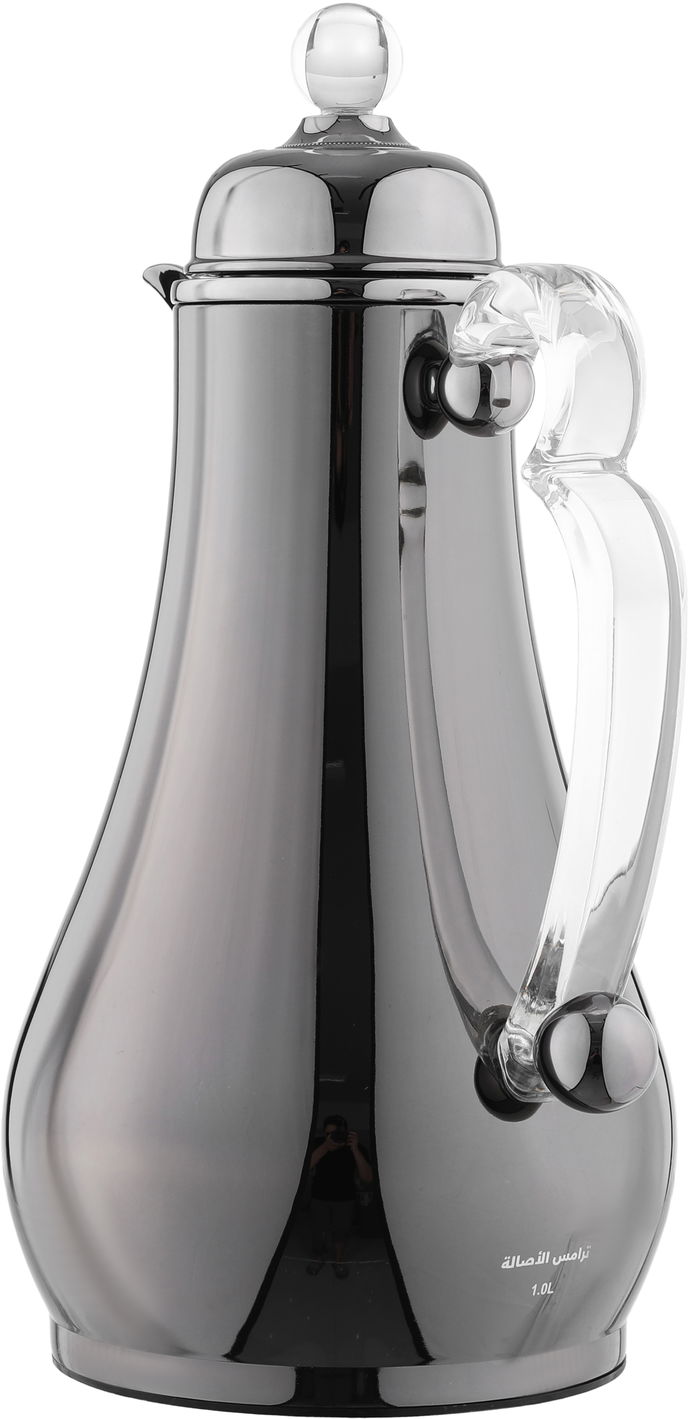Alsaif Gallery Al-Asalah Thermos Set, 1/1 liter, glass interior, stainless steel exterior, transparent handle, press - glossy black product image 3