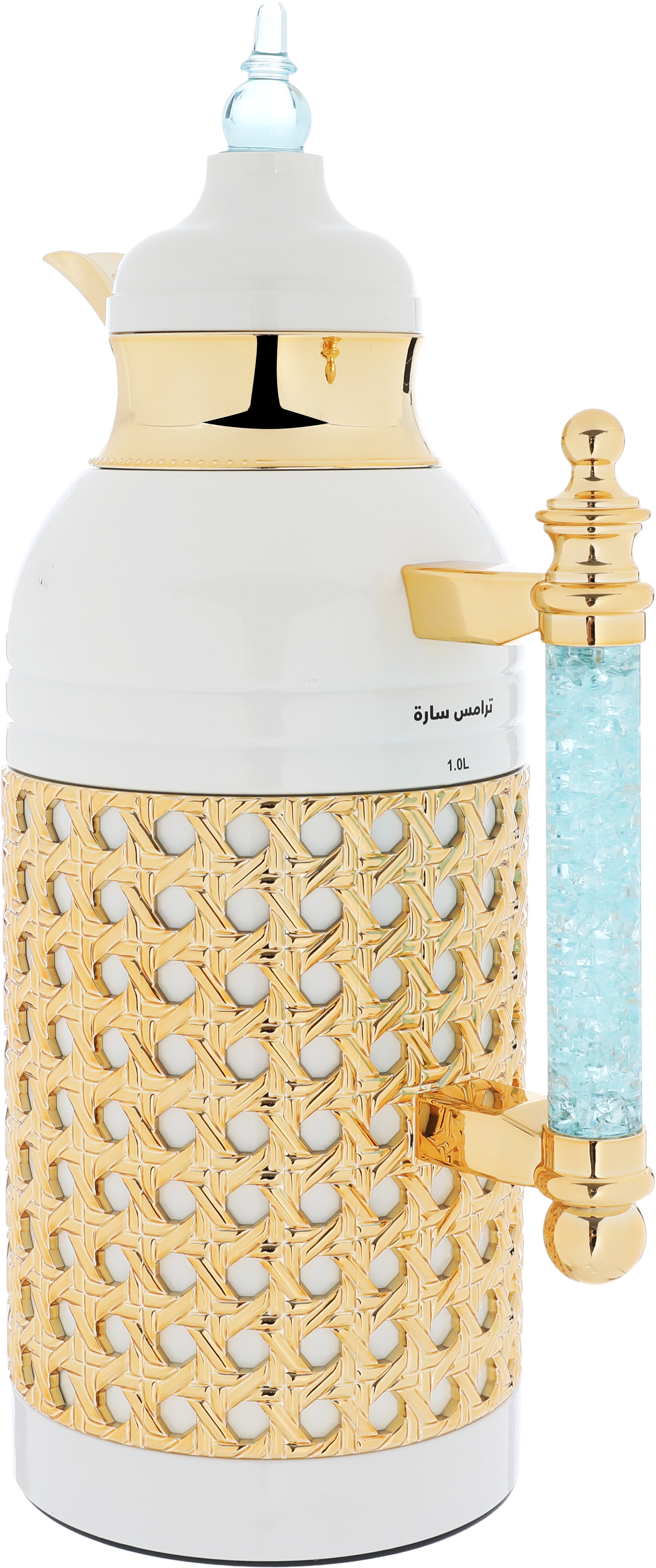 Al Saif Gallery Sarah thermos set, 1 liter, crystal handle, thermal glass inner case, steel outer case - white and golden product image 9