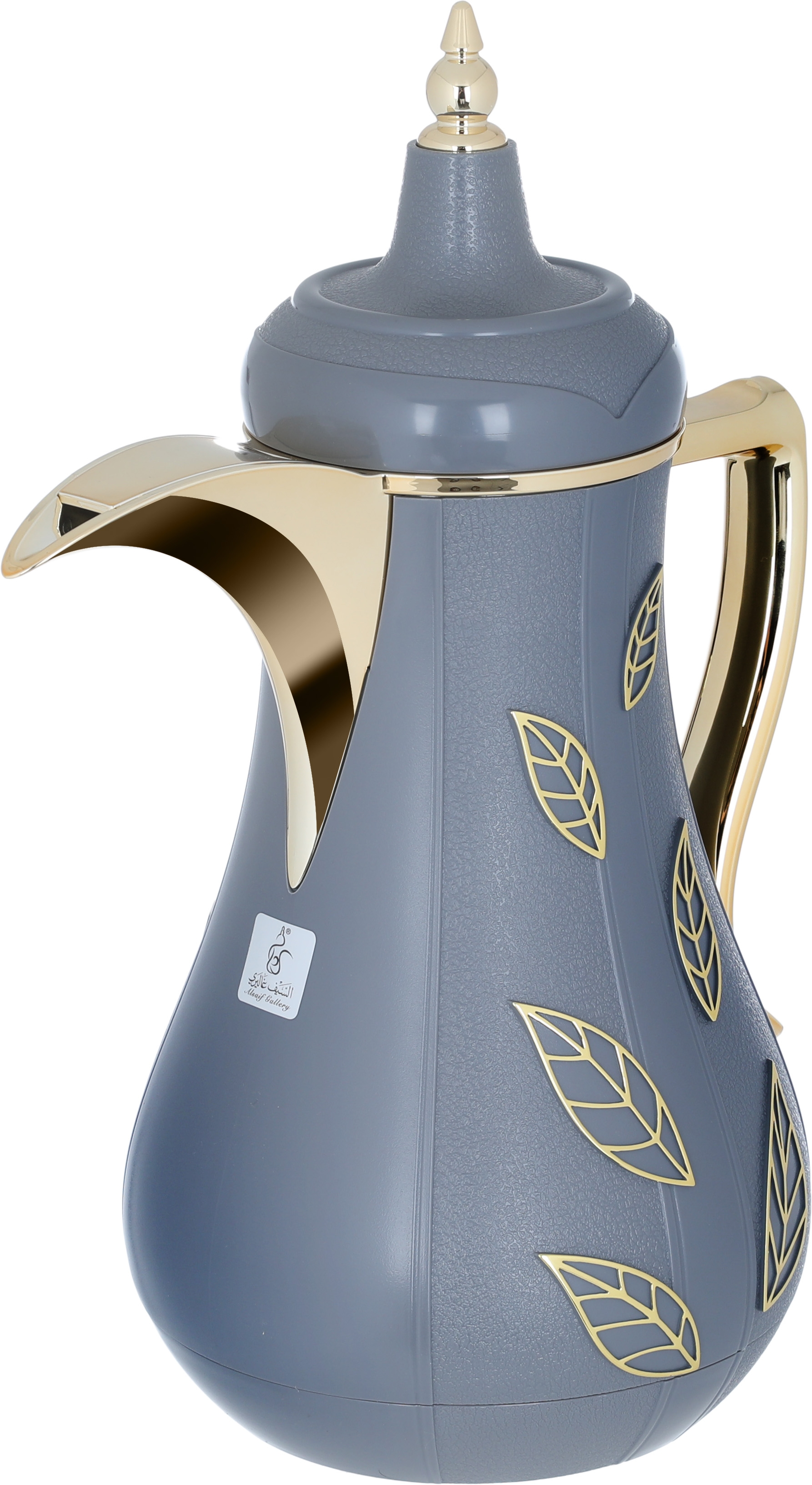 Al Saif Gallery Salma thermos set, 1 liter, golden pattern, thermal glass inner shell, plastic outer shell - dark gray product image 5