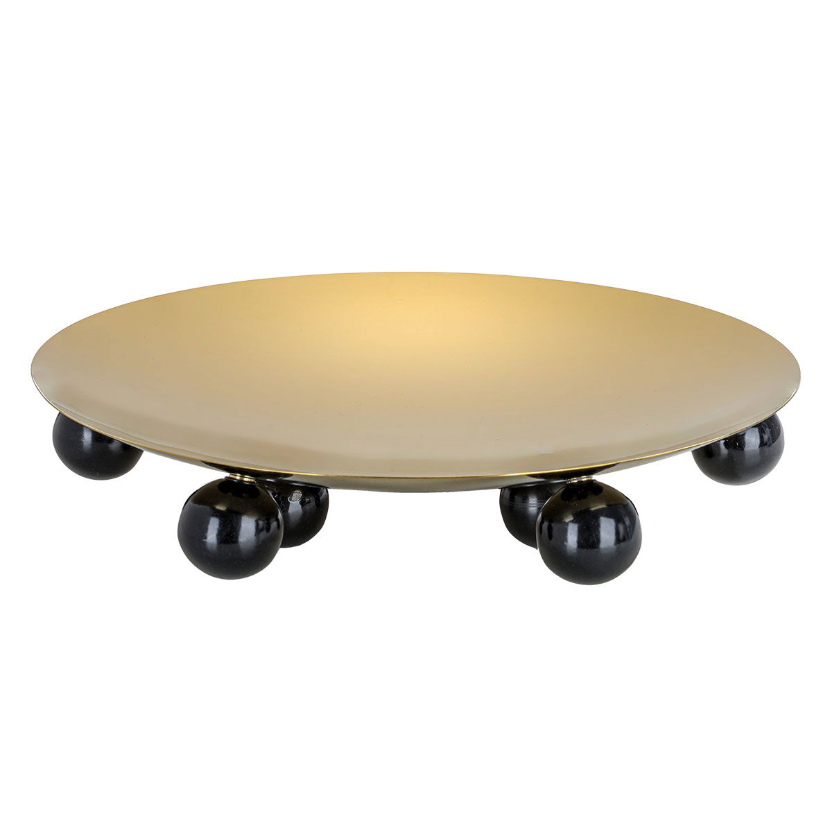 Al Saif Gallery Black Steel Serving Stand with Ball Legs, 30 x 30 x 6.7 cm, Round - Gold product image 1