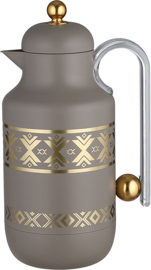 Al Saif Gallery Kkozami Thermos, 1 Liter, Glass Interior, Transparent Handle, Push-Button Lid - Gold Cappuccino product image