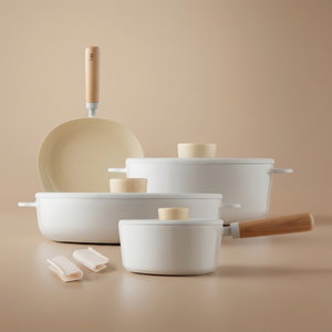 Neo Flame Vika Apex Steel Cookware Set, 7 Pieces, Wooden Handle - Beige product image