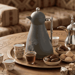 ترمس نور جلوري، 1 لتر، حافظة داخلية زجاج، ضغاط، يد فضي - رمادي غامق product image 2