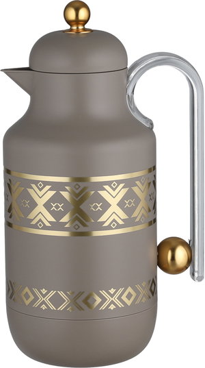 Al Saif Gallery Kkozami Thermos, 1 Liter, Glass Interior, Transparent Handle, Push-Button Lid - Gold Cappuccino product image 2