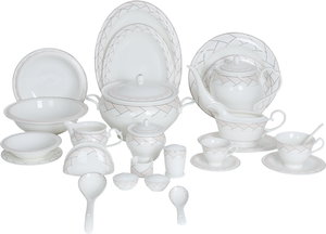 طقم تقديم سفرة بورسلان السيف غاليري، 166 قطعة، نقش فضي - أبيض وردي product image