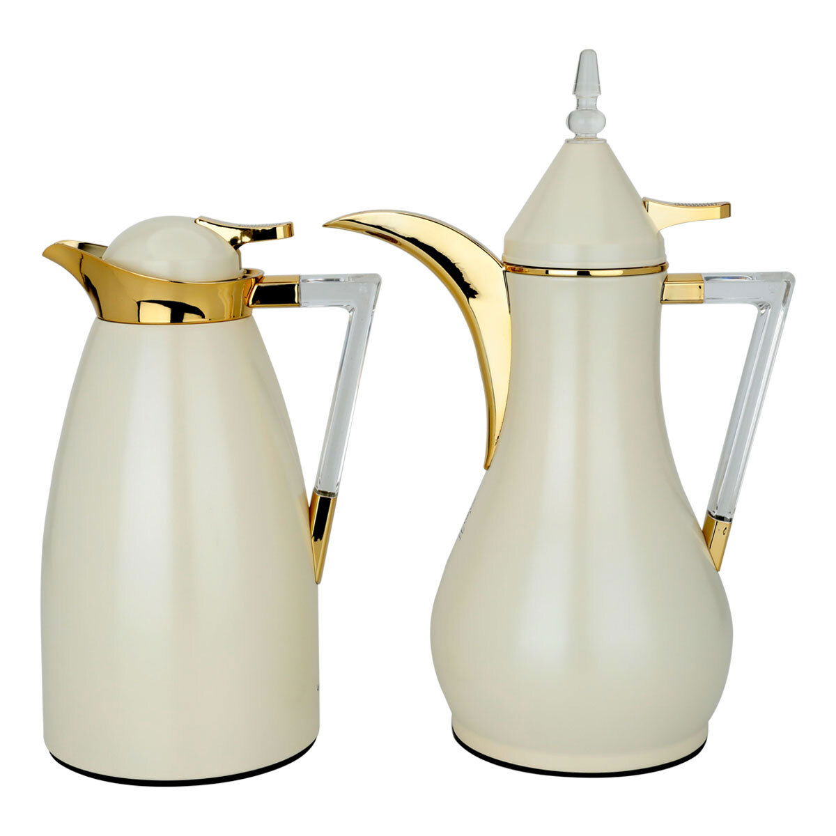 Al Saif Gallery thermos set, two pieces, 1 liter, two pieces, thermal glass inner shell, steel outer shell - beige product image 1