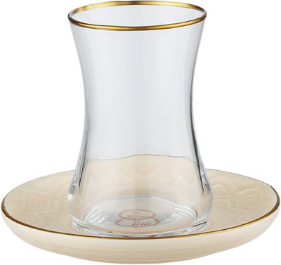 Al Saif Gallery Porcelain tea and coffee cup serving set with saucers, incense burner, 26 pieces, embossed - Beige product image 5