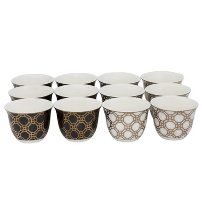 طقم فناجين قهوة عربي بورسلان السيف غاليري، 12 قطعة - ابيض اسود product image 1