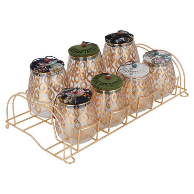 طقم علب بهارات زجاج السيف غاليري، بستاند ذهبي، 8 قطع - ملون product image 3