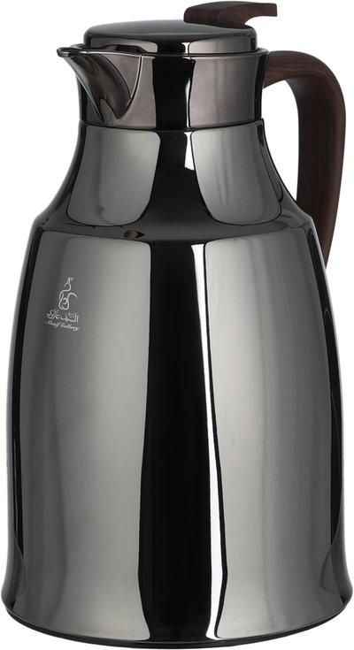 Al Saif Gallery Al-Diriyah Thermos, 1 liter, glass inner container, stainless steel outer casing, pusher - glossy black wood finish product image 4