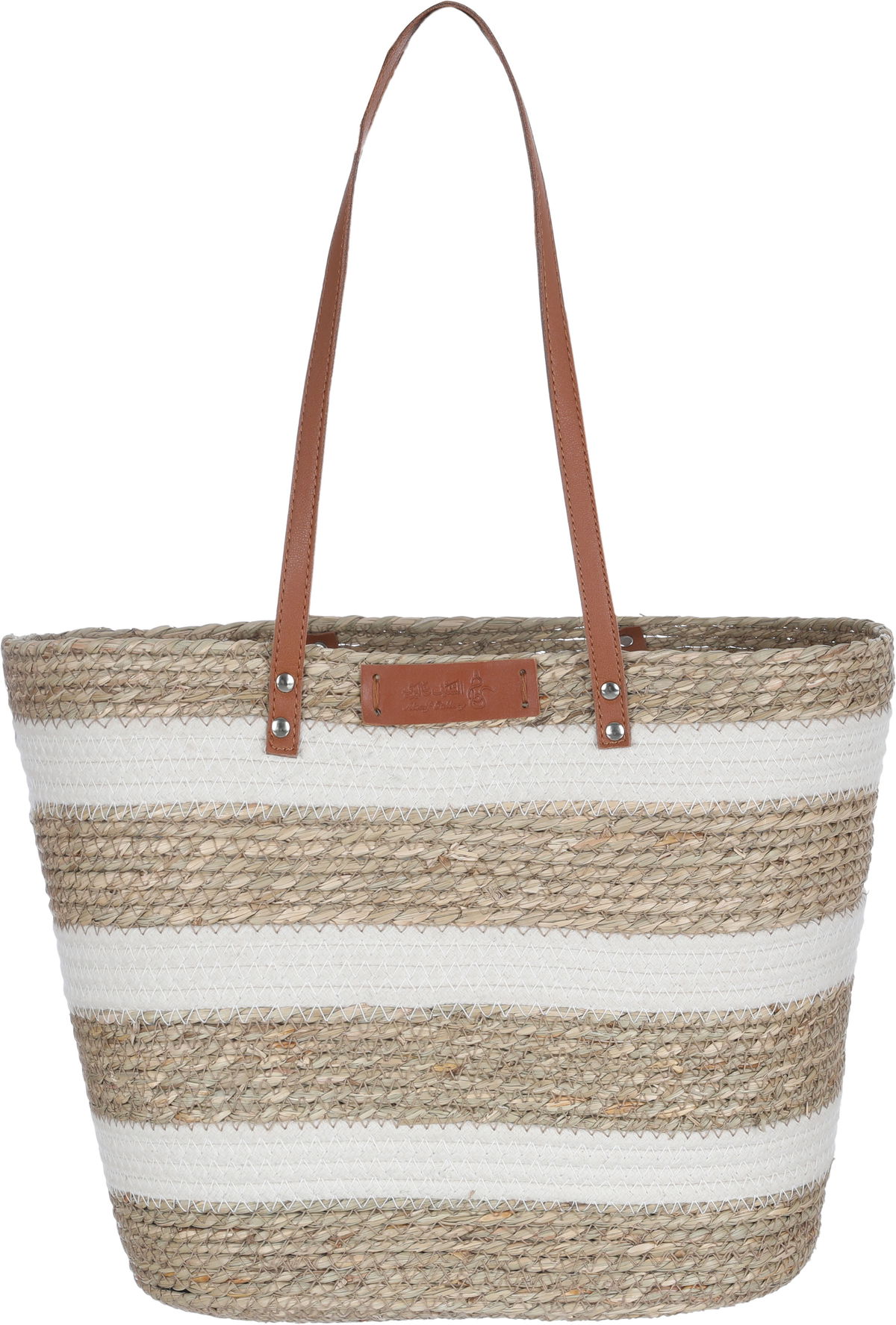 Al Saif Gallery wicker bag, 43x18x30 cm, brown handle - white/beige product image