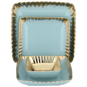 Al Saif Gallery Porcelain Dinner Set with Gold Rim, 24 Pieces, Square - Green product image