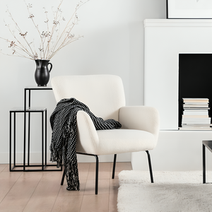 Modern Metal Chair, 98×72×80 Cm, Boucle Fabric And Foam - White product image 2