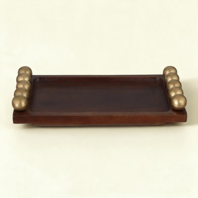 Alsaif Gallery Wooden Serving Tray with Gold Handles, 36 x 16 x 5 cm, Rectangular - Wood product image 1