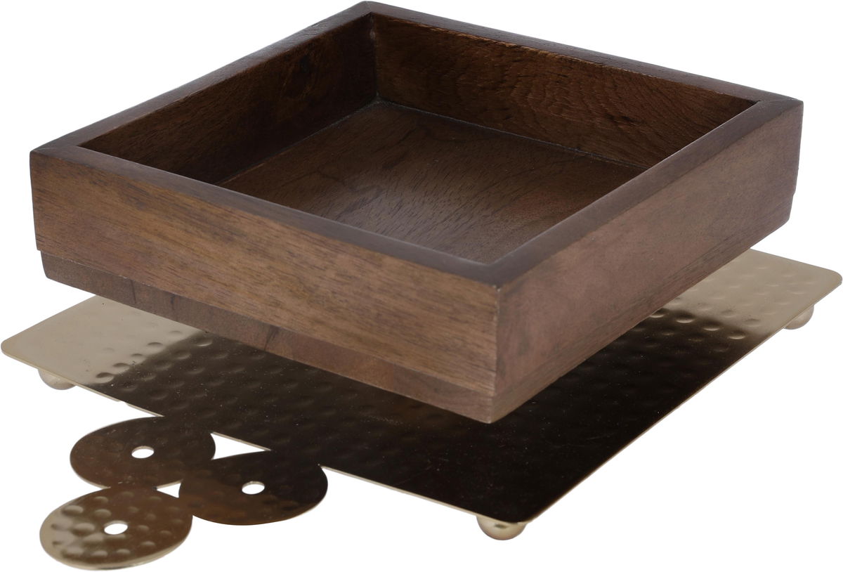 Saif Gallery wood serving tofir, 8 x 18 x 34 cm, deep square, gold-brown base product image 2