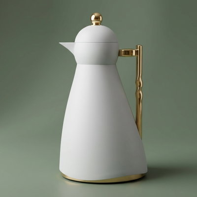 Noor Plastic Glory Thermos, 1 Liter, Glass Inner Container, Push Button, Gold-Gray Handle product image 1