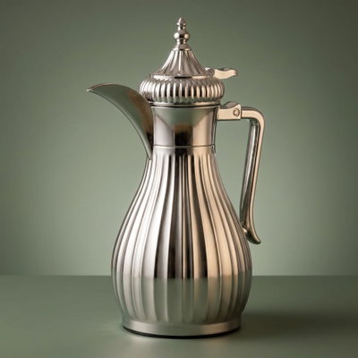 Alsaif Gallery Tamim 5 Thermos Dallah, 0.60 L, Glass Inner Container, Stainless Steel Outer Body - Silver product image 1