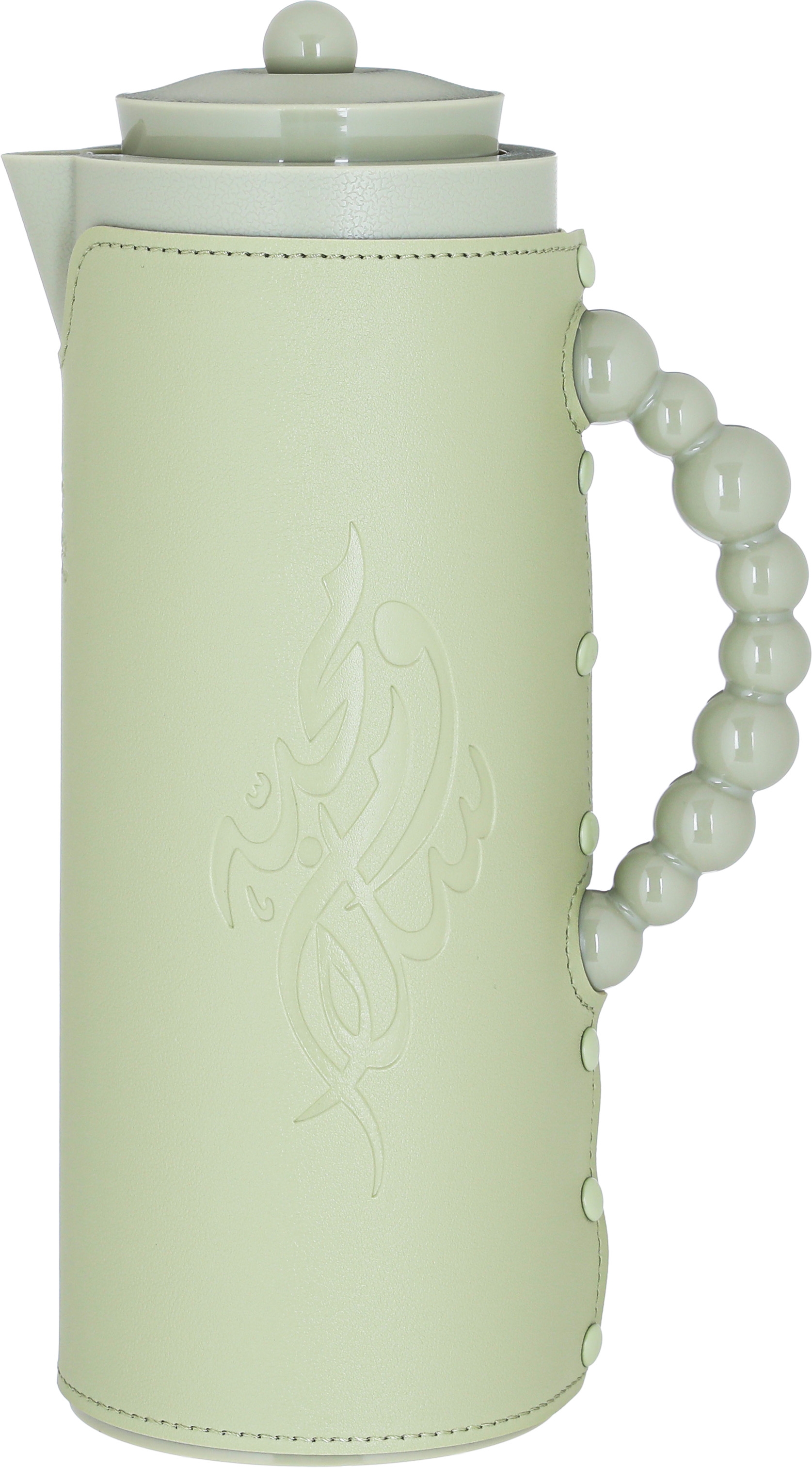 Al Saif Gallery Royal 7 glass thermos, 1 liter, with leather cover, glass inner case, plastic outer body - green product image