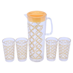 جيك مع كاسات اكريلك السيف غاليري، 1.5 لتر / 400 مل، منقوش ذهبي، 5 قطع - شفاف product image 2