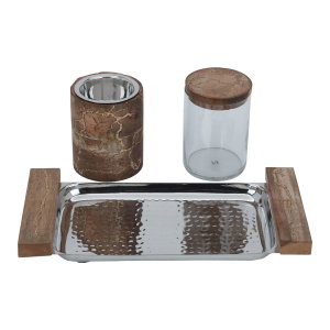 Al Saif Gallery steel incense burner set, 29.5 x 14 x 11.5 cm, with incense and tofariya box, 3 pieces - silver product image