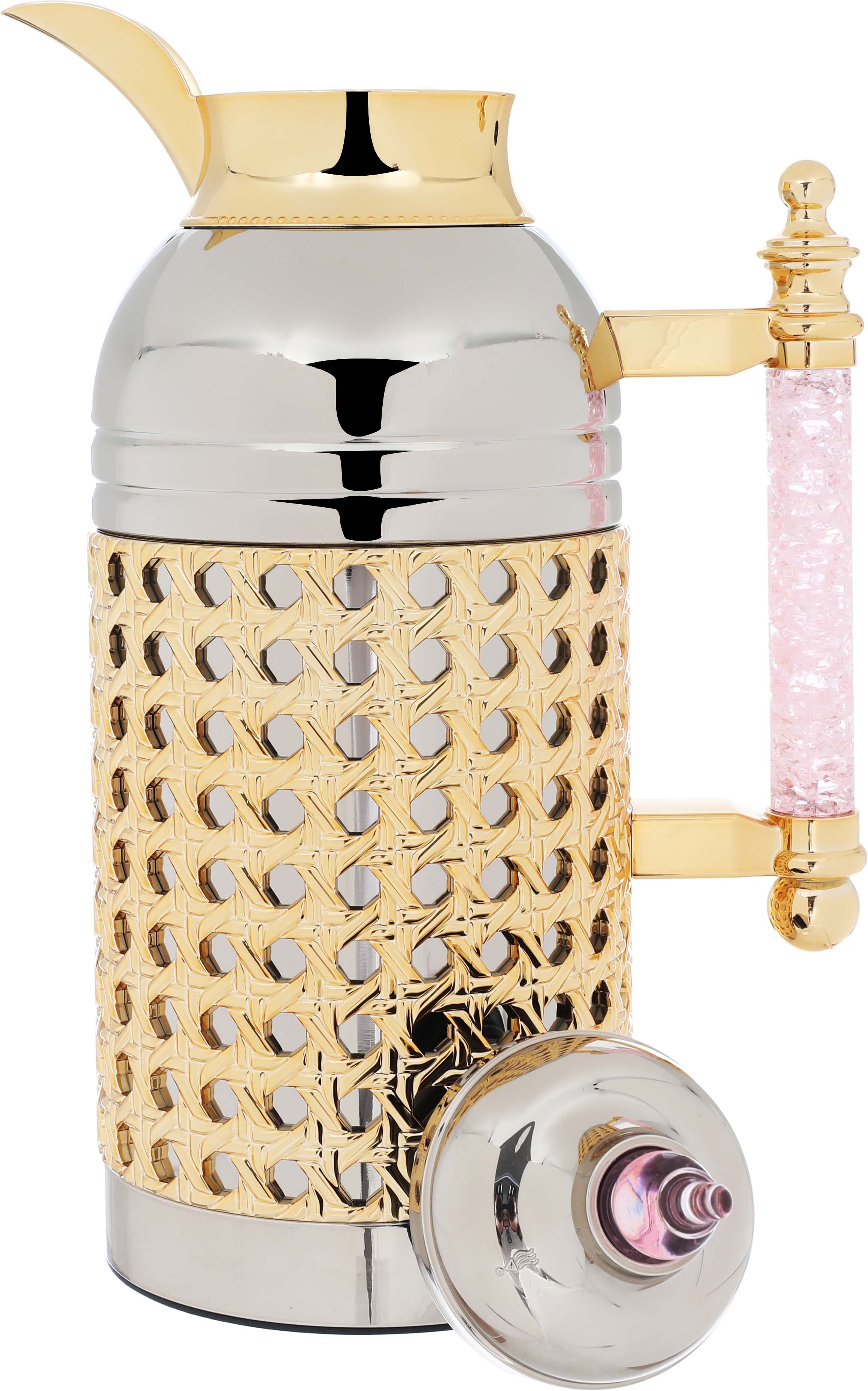 Al Saif Gallery Sarah thermos set, 1 liter, crystal handle, thermal glass inner case, steel outer case - silver gold product image 2