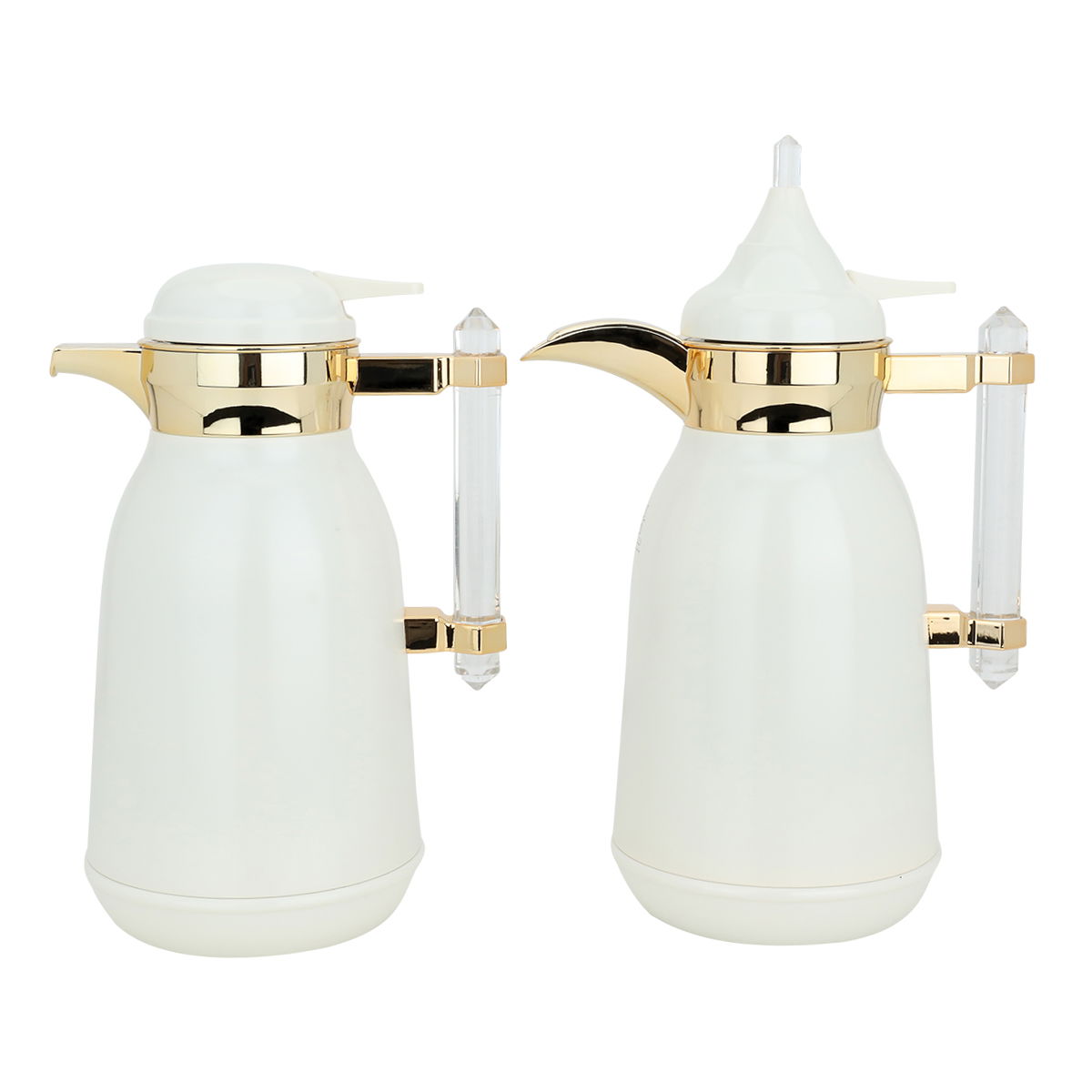 Al Saif Gallery Shahad thermos set, 1/1 liter, transparent handle, two pieces, thermal glass inner container, steel outer shell - white product image